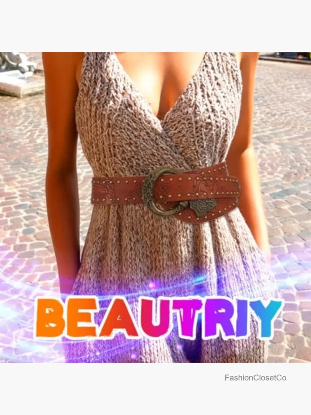 Wide Boho Belt Brown Chunky Western Vintage Floral Belt Accessories for Women